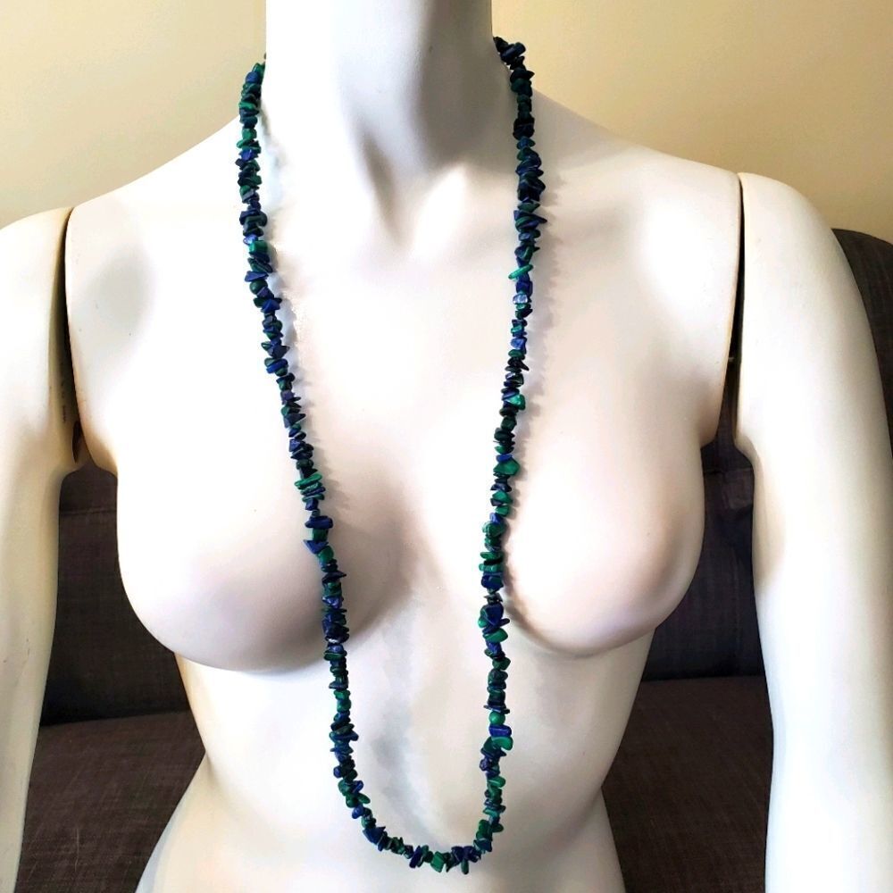 Lapis Lazuli & Malachite Chip Beaded Necklace 36"